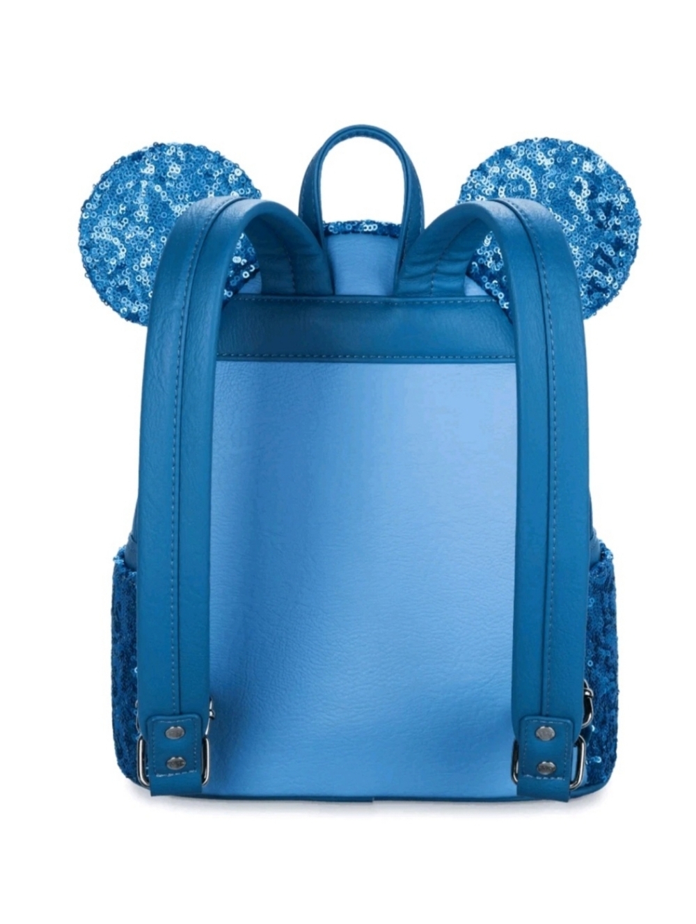 Disney Parks Loungefly Minnie Mouse Hydrangea Blue Sequin Mini Backpack - Picture 2 of 11